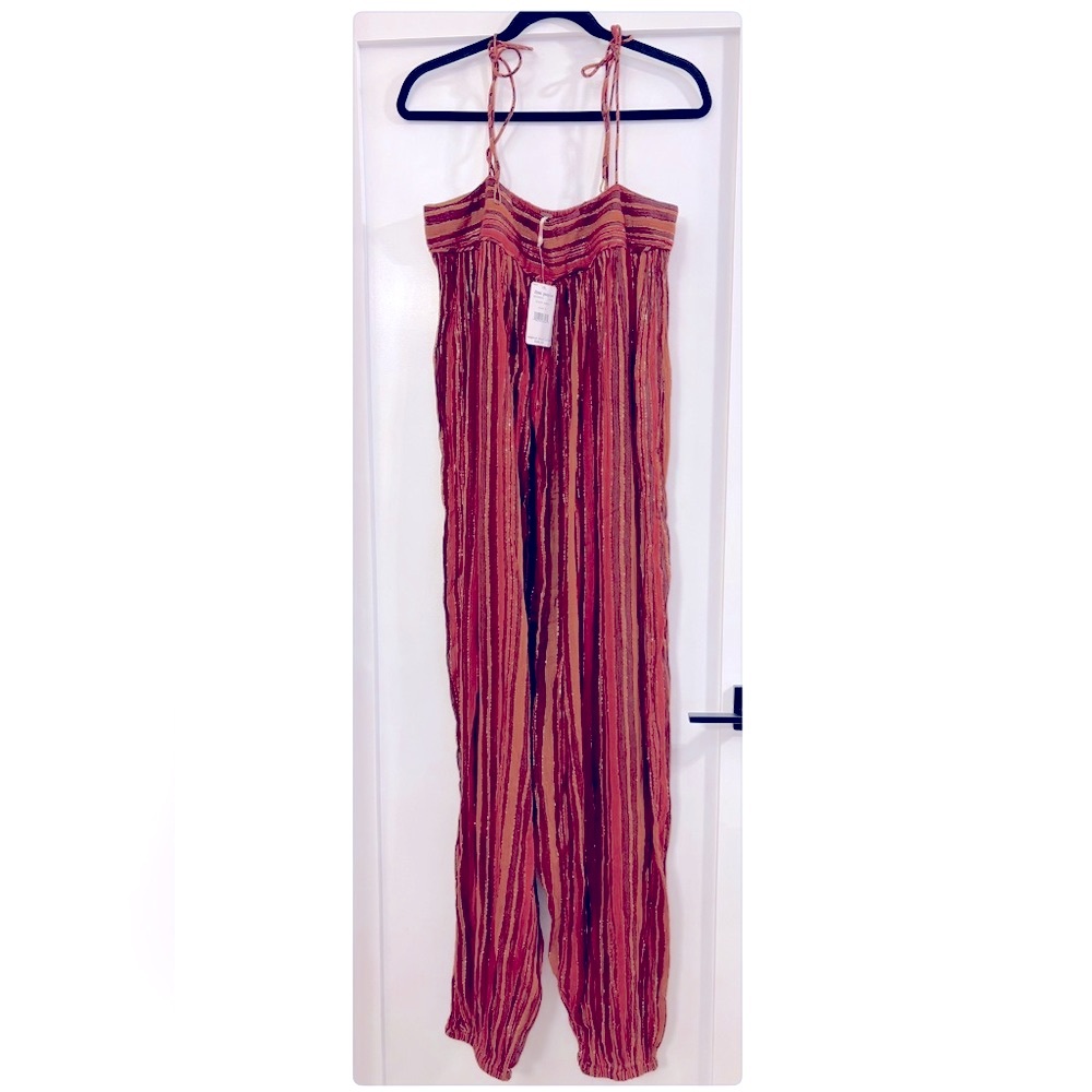 NWT Free People Harem Lurex Jumpsuit brown gold red sleeveless women’s size S - Picture 13 of 13